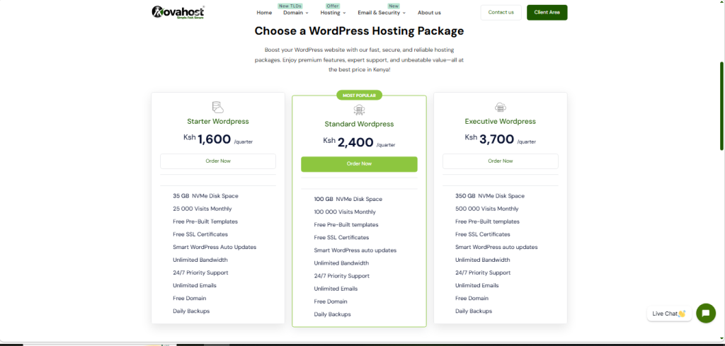 Novahost WordPress Hosting Prices