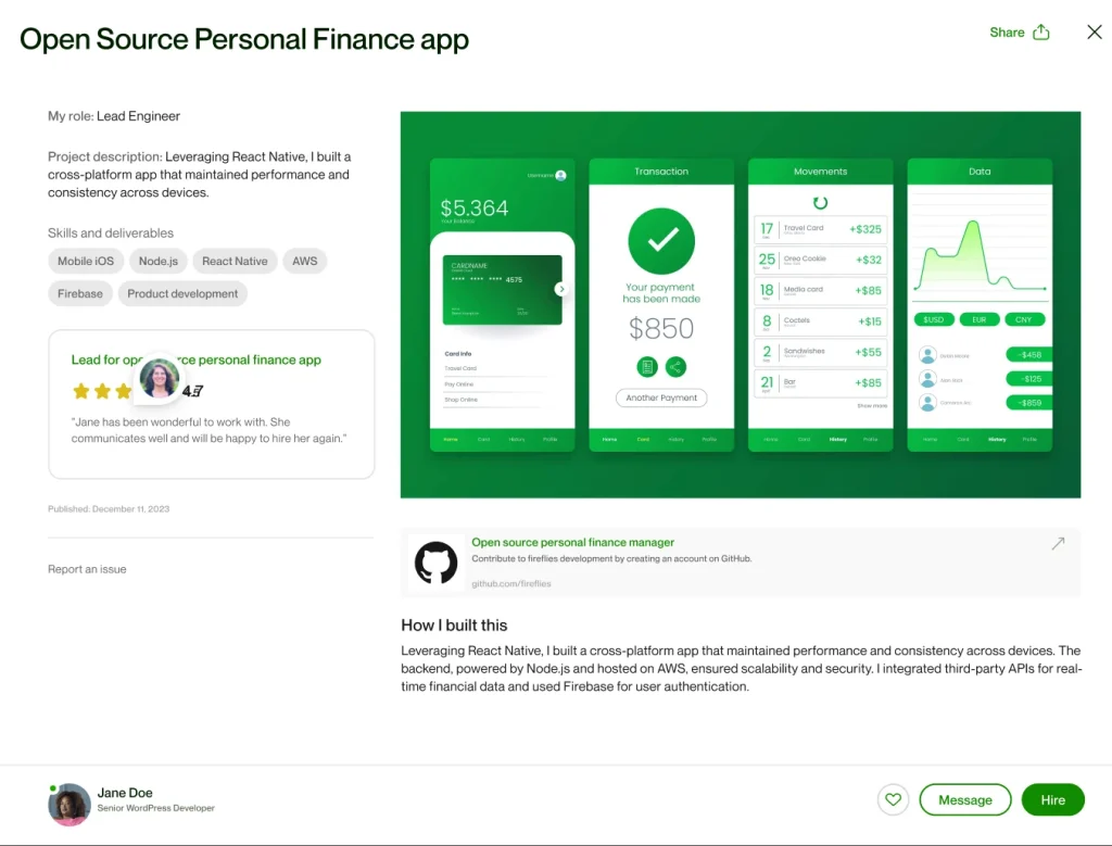 Upwork portfolio portfolio sample