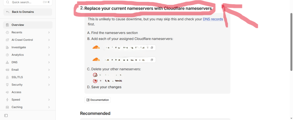 Setting up domain nameservers In cloudflare