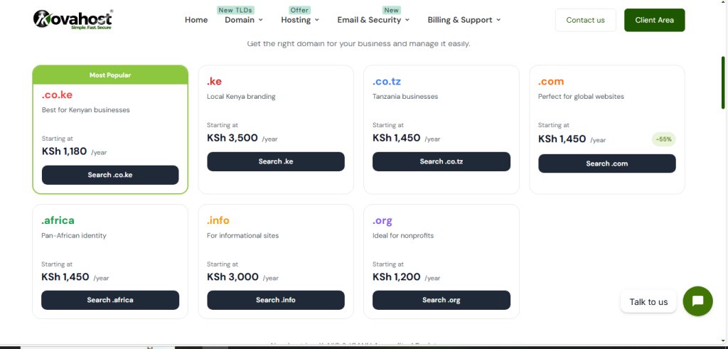 Where to Buy a Domain Name in Kenya: Top 5 Registrars 2 Novahost Domain Pricing