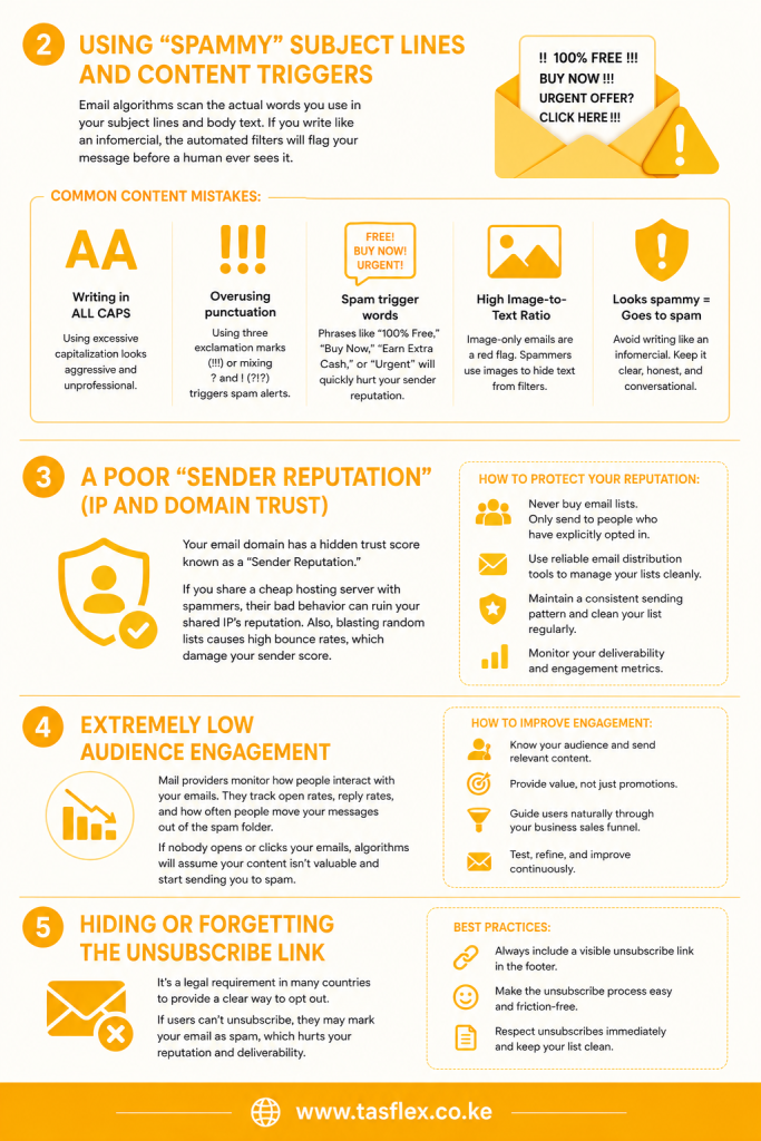 Mistakes that send emails to spam