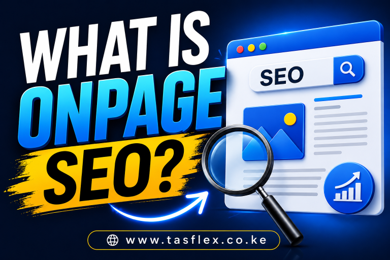 On-page SEO optimization showing content, headings, keywords, meta tags, and website ranking improvements
