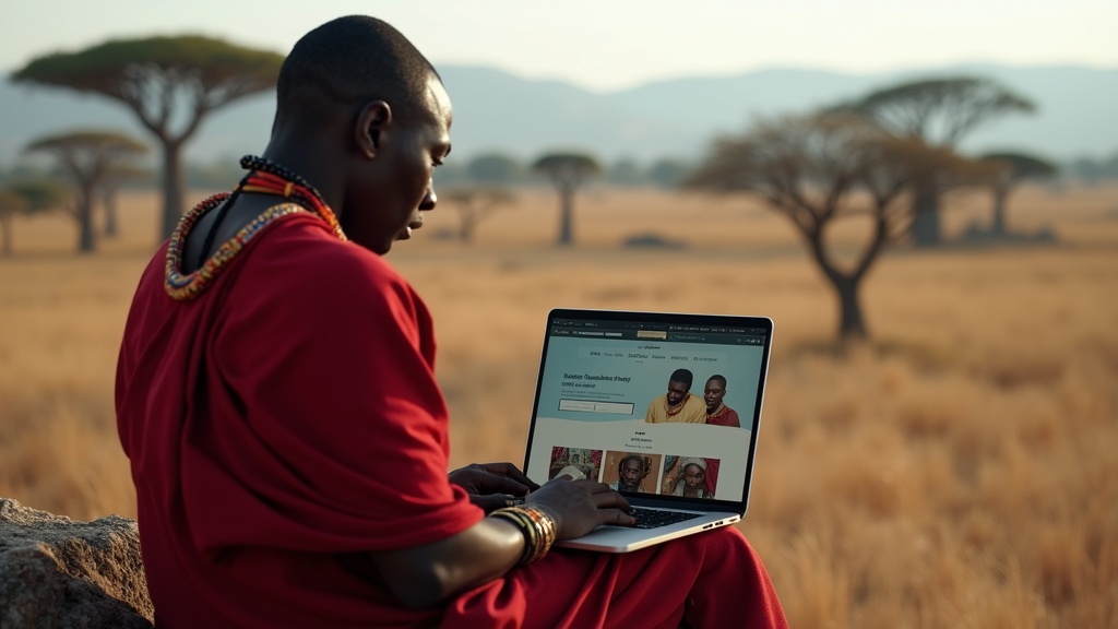 Maasai entrepreneur viewing ecommerce website in Narok