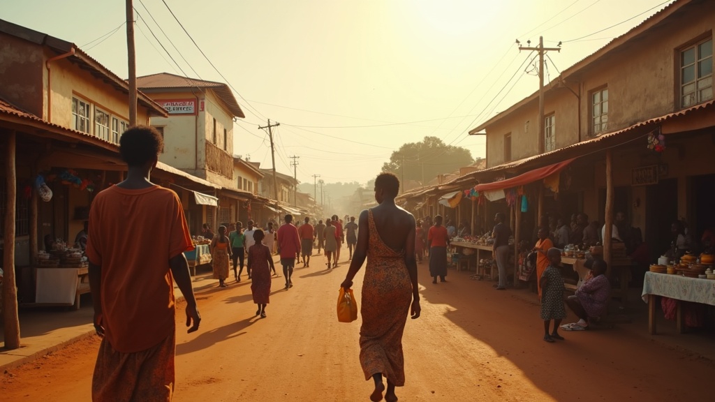 Busy street in Bungoma with local shops and pedestrians