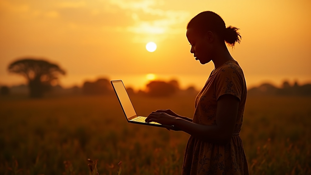 Black Kenyan woman celebrating the launch of her online store in Siaya