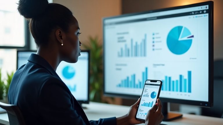 Ecommerce Website Design in Machakos: 2026 Data-Driven Blueprint for Building a Dominant Online Store in the Mavoko Region. 21 Ecommerce website design in Machakos showing an online store dashboard on a desktop and smartphone, with a Kenyan businesswoman reviewing sales analytics.