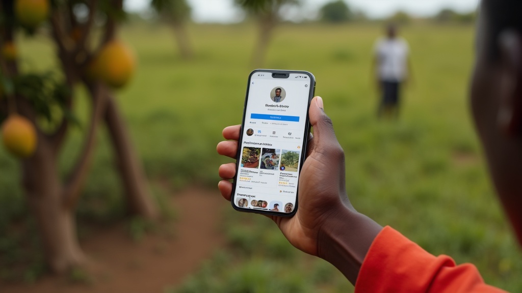 Kenyan woman viewing Google Business Profile of Makueni ecommerce store on smartphone