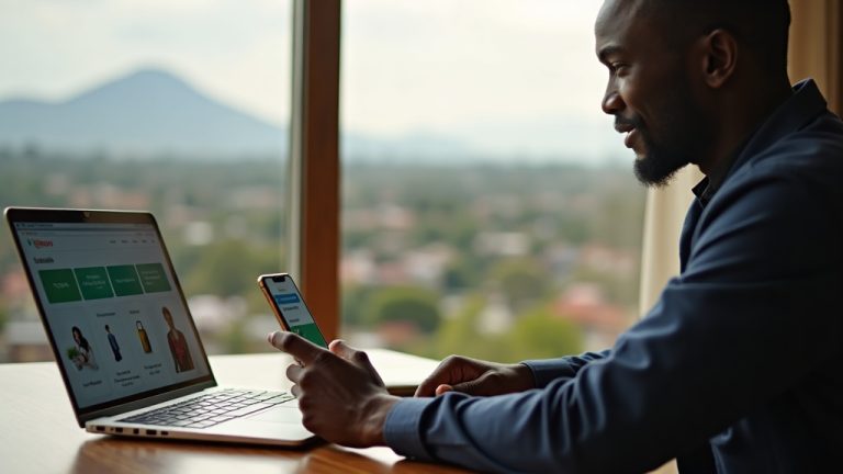 Ecommerce Website Design in Meru: The 2026 Data-Driven Blueprint for Dominating Online Sales in Kenya's Eastern Region. 17 Ecommerce website design in Meru with laptop dashboard and smartphone store interface, Black Kenyan entrepreneur in background