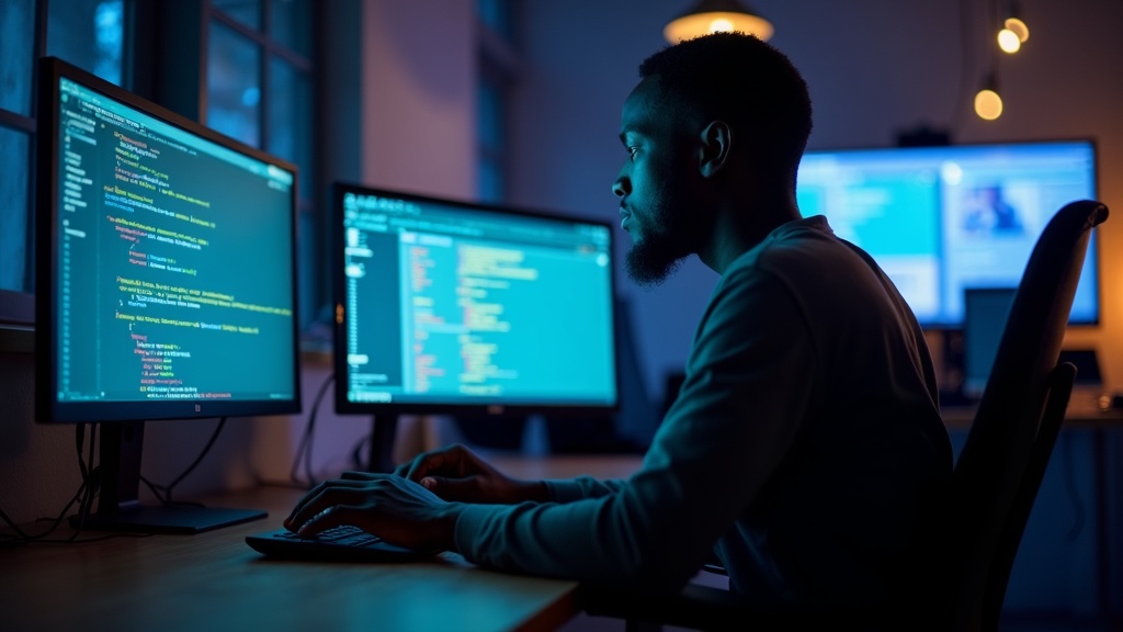 Kenyan web developer coding an ecommerce website in Mombasa