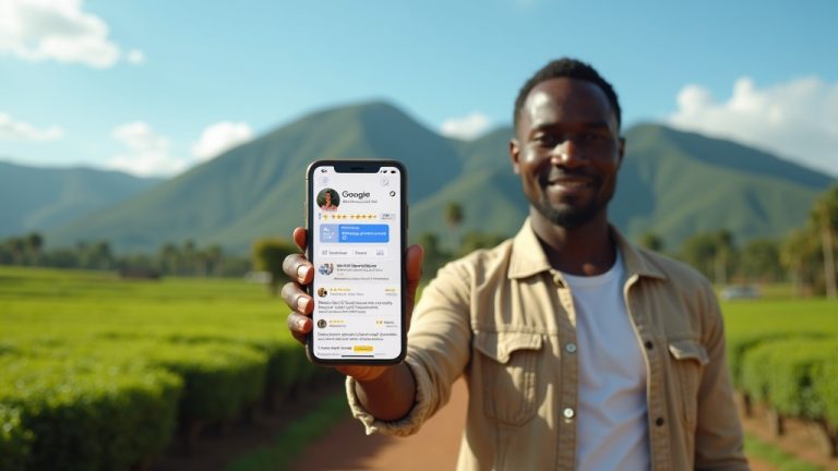 Kenyan business owner in Kapsabet checking optimized Google Business Profile