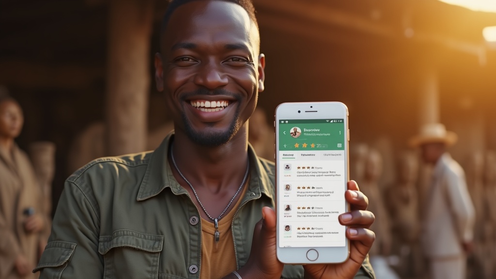 Kisii business owner checking Google Business Profile reviews on smartphone