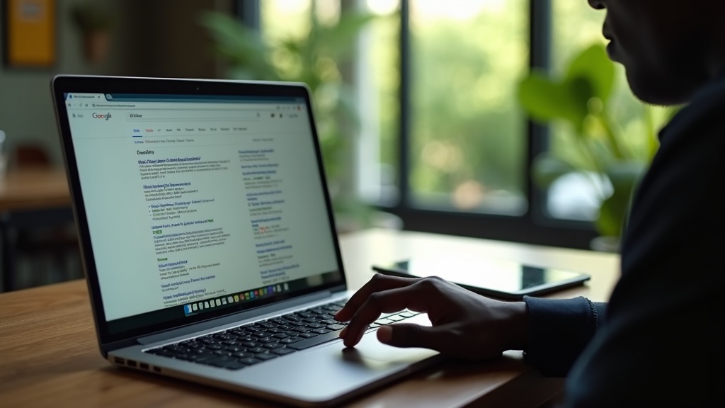Kenyan web developer performing SEO audit for Kitui client on laptop