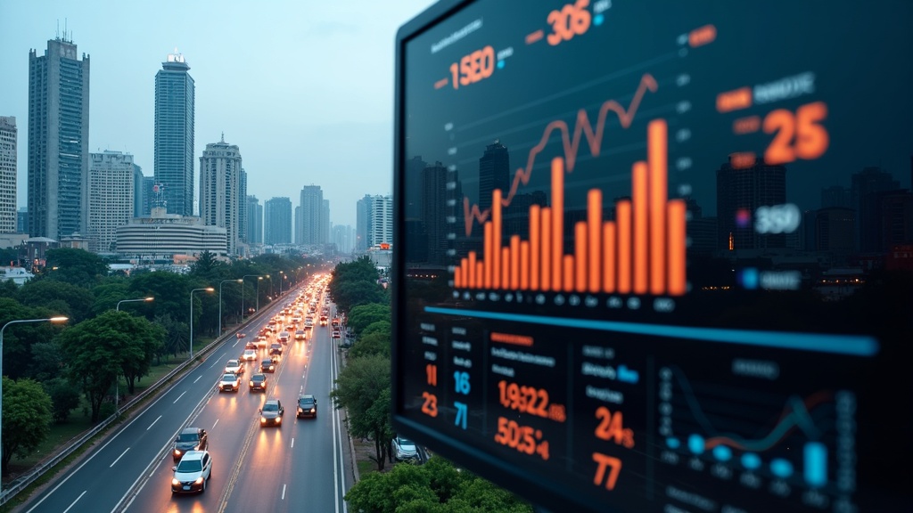 Nairobi cityscape combined with SEO growth dashboard showing rising traffic and revenue