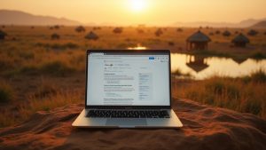 SEO Services in Turkana – modern laptop displaying Google search results at a scenic Turkana lakeside