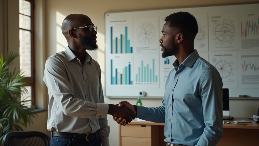 Kenyan web designer consulting with a Kericho business client
