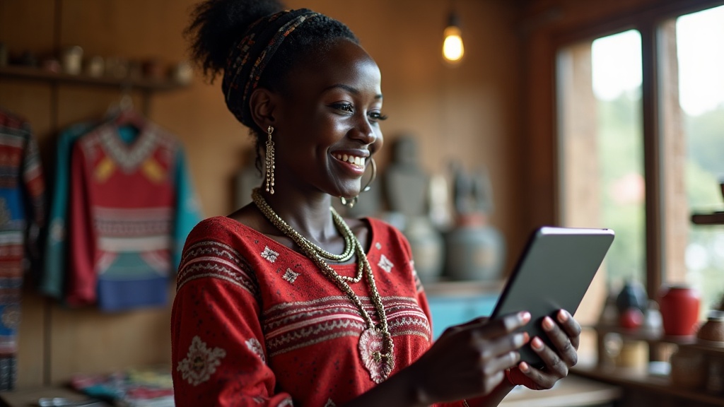 Narok business owner viewing simple website design on tablet